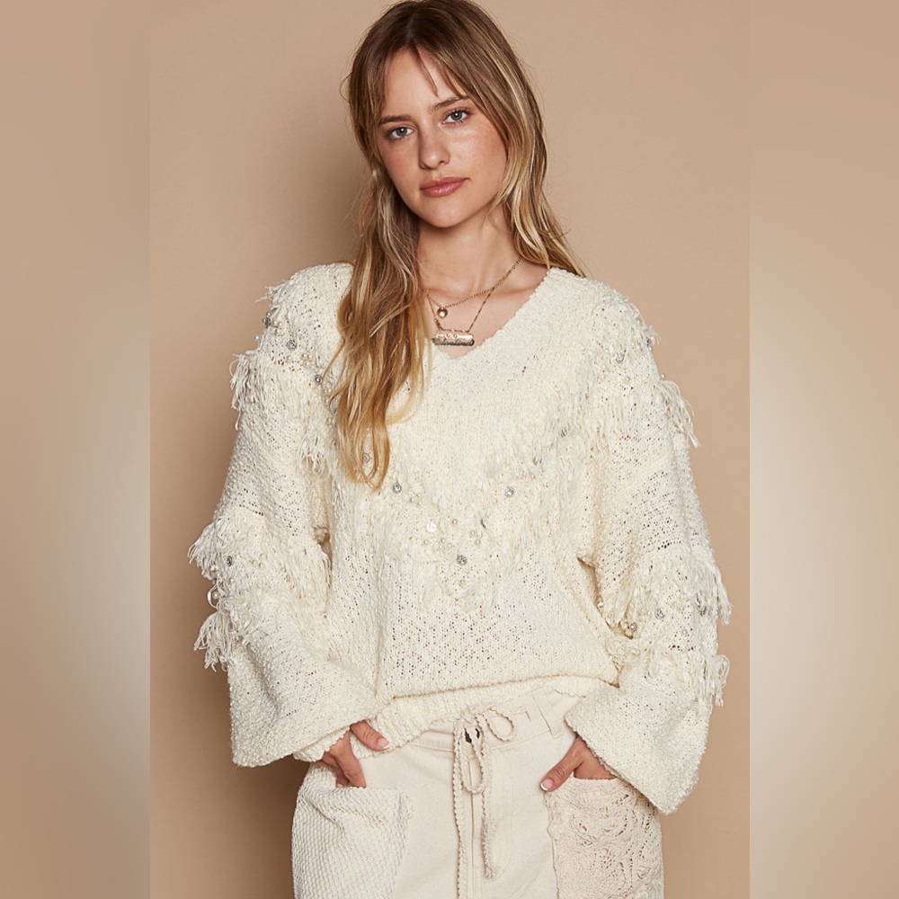#012 🥳Closeout Sale! Left POL Popcorn Sweater with Pearl